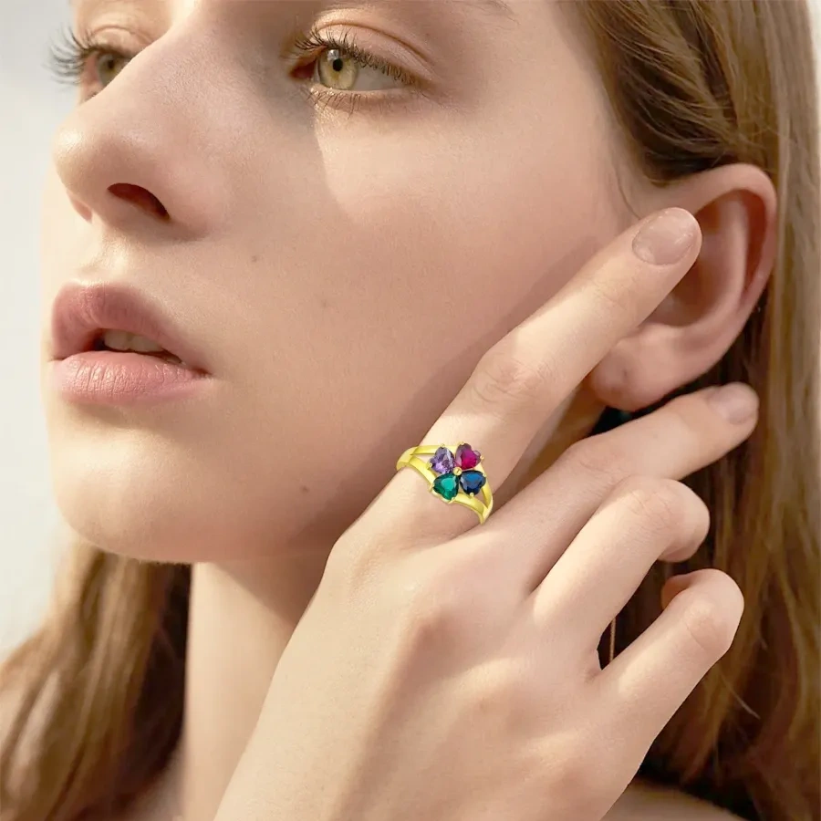 10K Goldring mit personalisierter Geburtssteingravur und Zirkonia-2