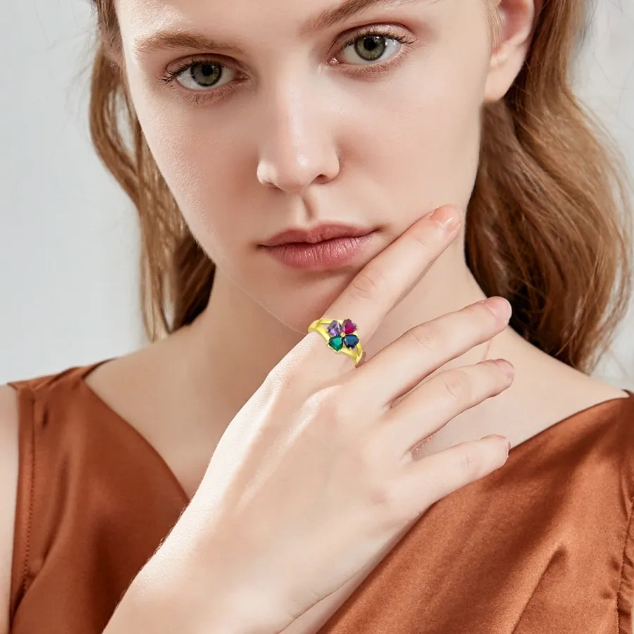10K Goldring mit personalisierter Geburtssteingravur und Zirkonia-3