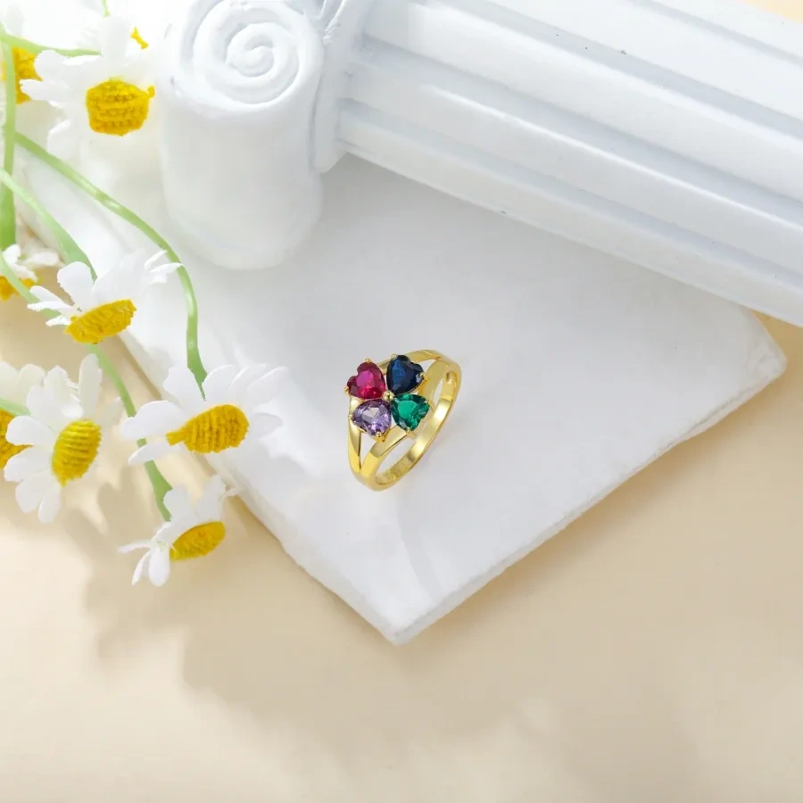 10K Goldring mit personalisierter Geburtssteingravur und Zirkonia-4