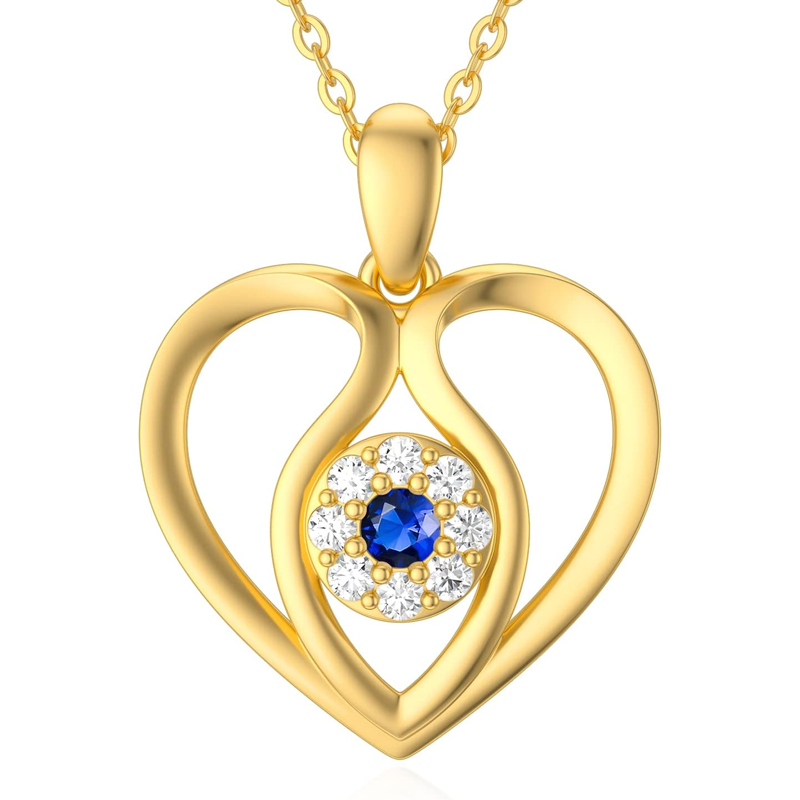 Gold Vermeil Personalized Birthstone & Evil Eye Heart Necklace for Women-1