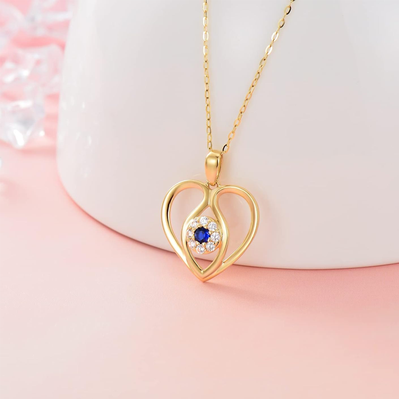 Gold Vermeil Personalized Birthstone & Evil Eye Heart Necklace for Women-4