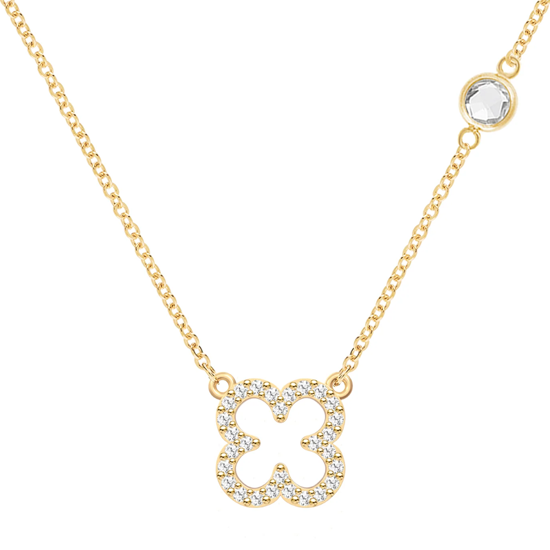 Colar feminino personalizado com pedras de nascimento e flores de zircónia cúbica dourada vermeil-16