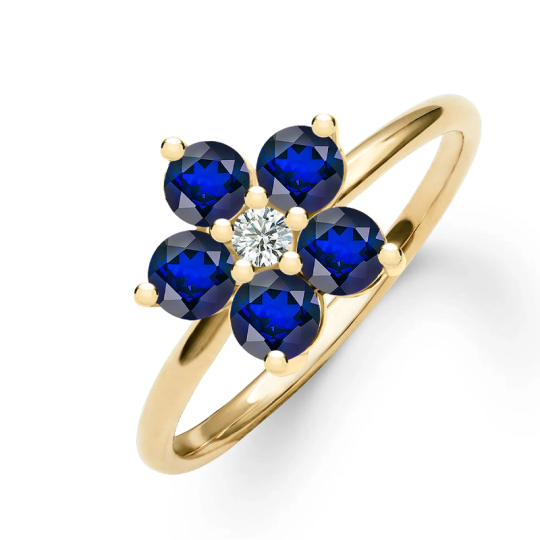 Bague en or vermeil avec pierre de naissance personnalisée et fleurs pour femme