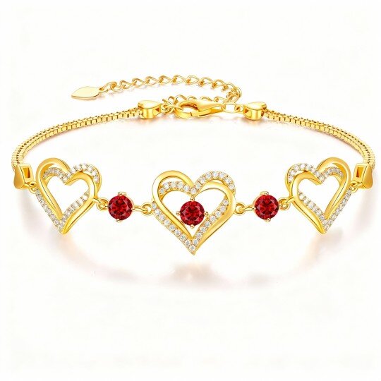 10K Gold Cubic Zirconia Personalized Birthstone & Heart With Heart Charm Bracelet