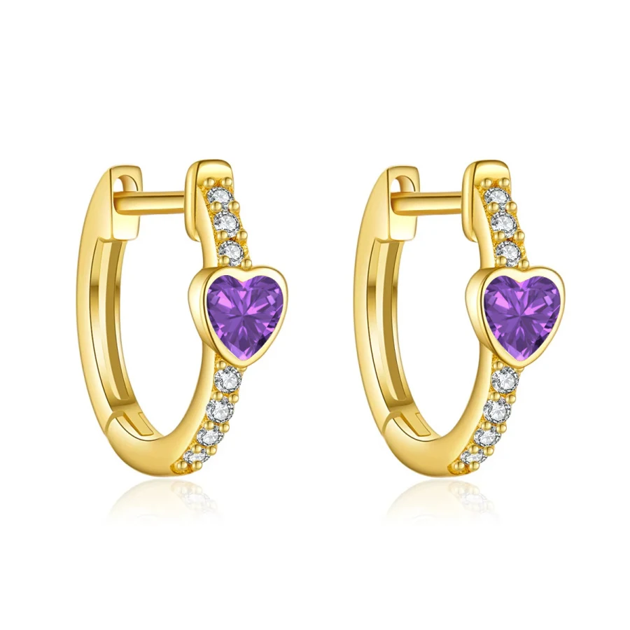 Gold Vermeil Personalized Birthstone & Heart Hoop Earrings for Women-1