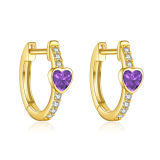 Gold Vermeil Personalized Birthstone & Heart Hoop Earrings for Women-14