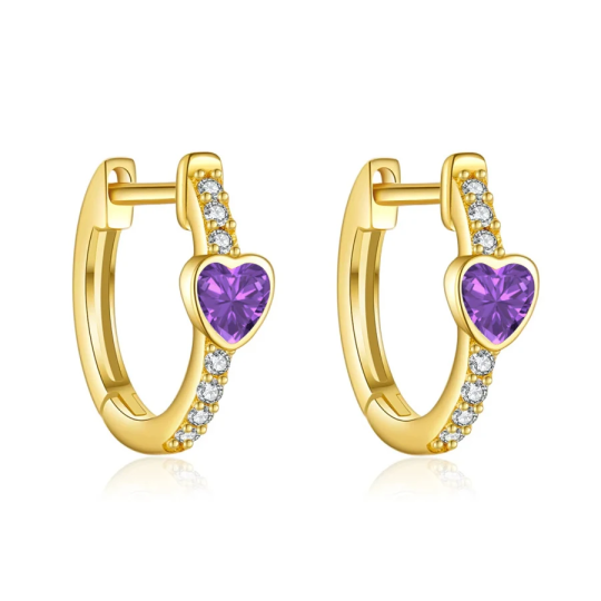 Gold Vermeil Personalized Birthstone & Heart Hoop Earrings for Women