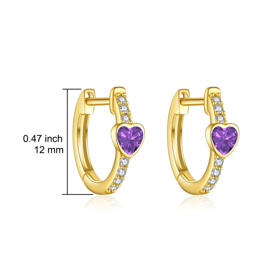 Gold Vermeil Personalized Birthstone & Heart Hoop Earrings for Women-2