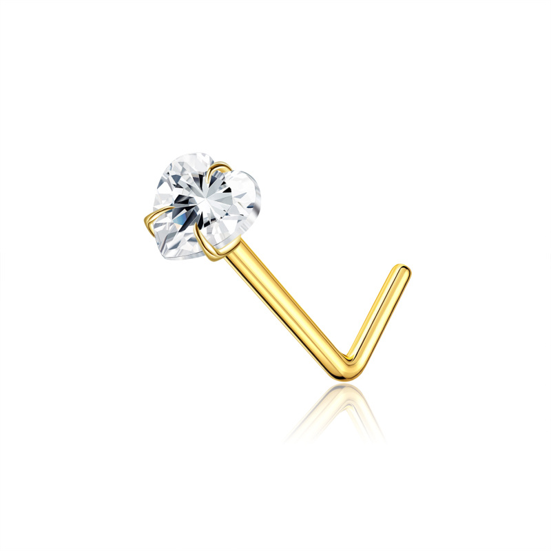 Anello al naso a forma di cuore con pietra portafortuna personalizzata in oro 10K e zirconi cubici-8