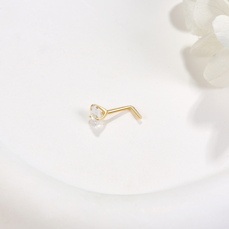 Anillo nasal personalizado con piedra natal y corazón, de oro blanco de 10 quilates con circonita cúbica y circonita cúbica.-3
