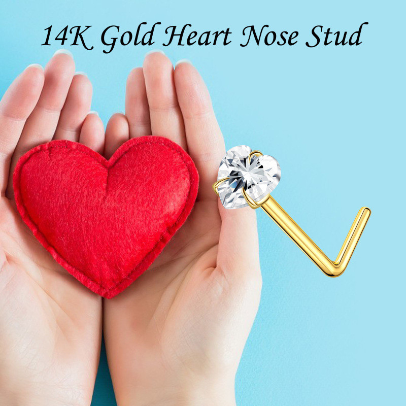 Anillo nasal personalizado con piedra natal y corazón, de oro blanco de 10 quilates con circonita cúbica y circonita cúbica.-8
