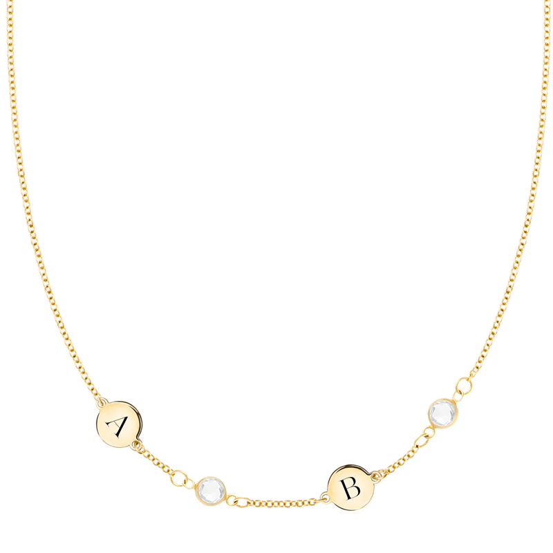 Collar de cadena tipo cable con inicial y piedra de nacimiento personalizada en oro de 10 quilates para mujer-1