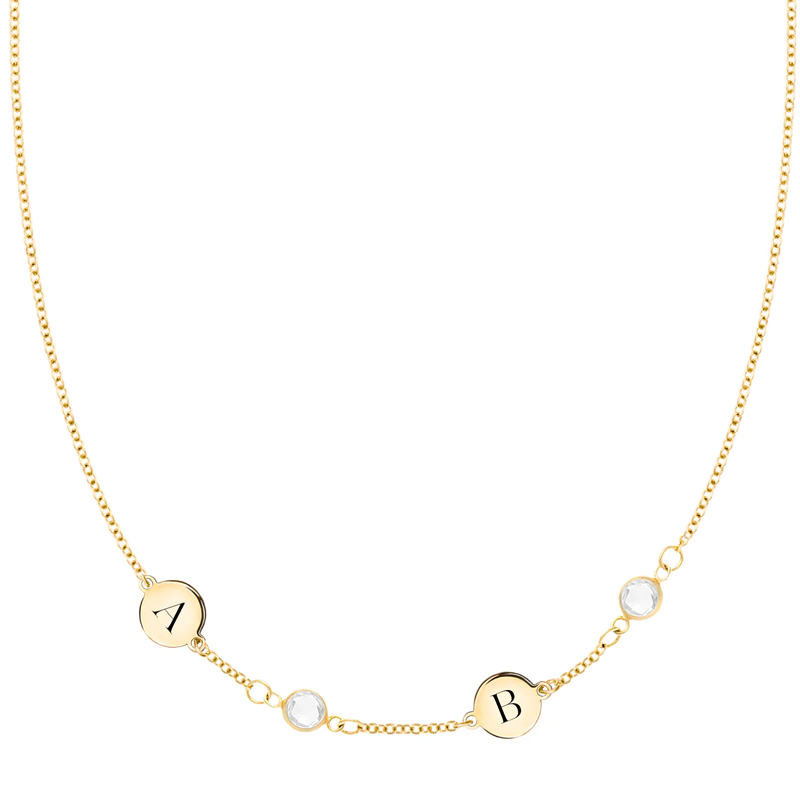 Gold Vermeil Personalized Birthstone Initial Cable Chain Necklace for Women-1