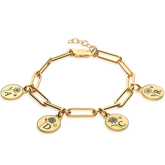 Gold Vermeil Personalized Birthstone & Initial Charm Bracelet for Women