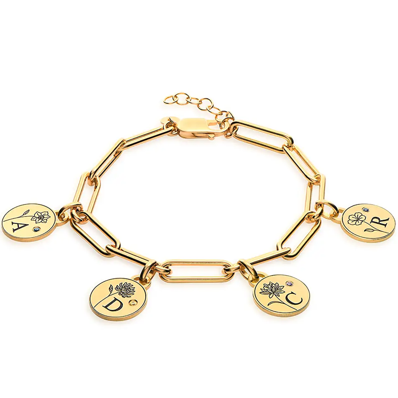 Gold Vermeil Personalized Birthstone & Initial Charm Bracelet for Women-26