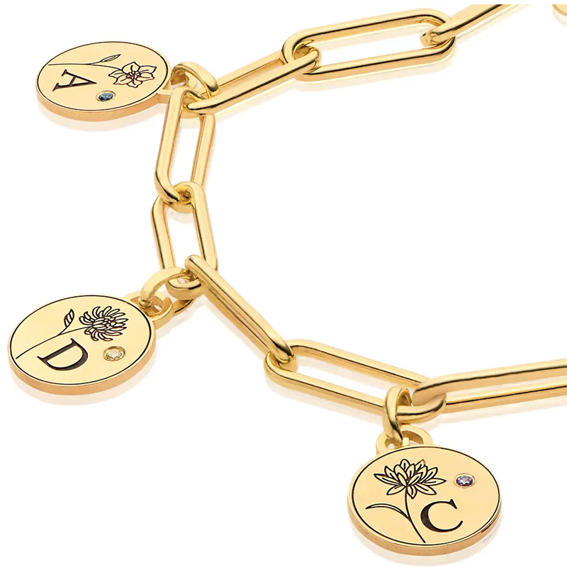 Gold Vermeil Personalized Birthstone & Initial Charm Bracelet for Women-4