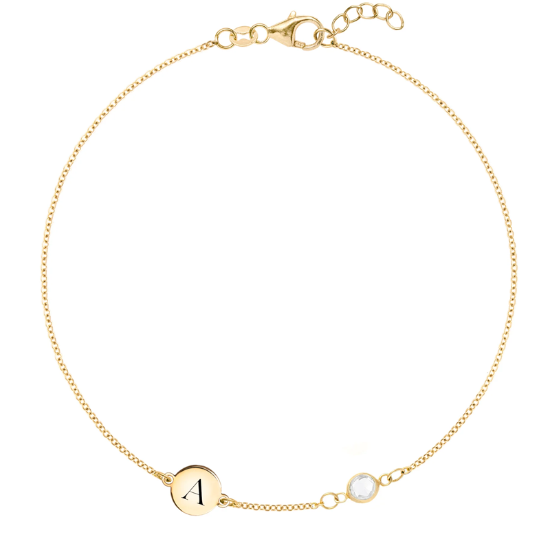 14K Gold Personalized Birthstone Initial Charm Bracelet for Women-1