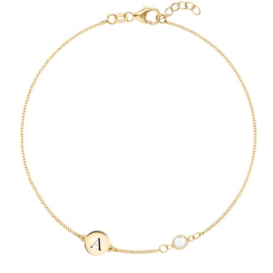 Personalisiertes Charm-Armband mit Geburtsstein-Anfang aus Gold-Vermeil für Damen