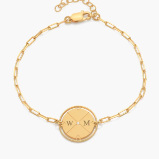 Gold Vermeil Personalized Birthstone initial Compass Bracelet for Women Men-11