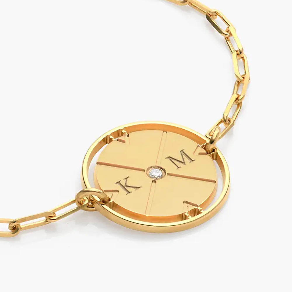 Gold Vermeil Personalized Birthstone initial Compass Bracelet for Women Men-4