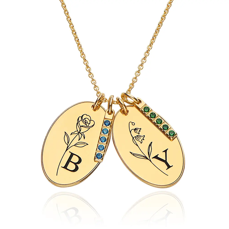 Gold Vermeil Personalized Birthstone & Initial Letter Necklace for Women-1