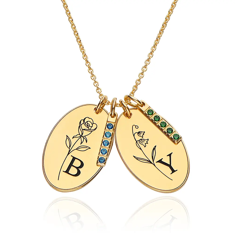 Gold Vermeil Personalized Birthstone & Initial Letter Necklace for Women-7