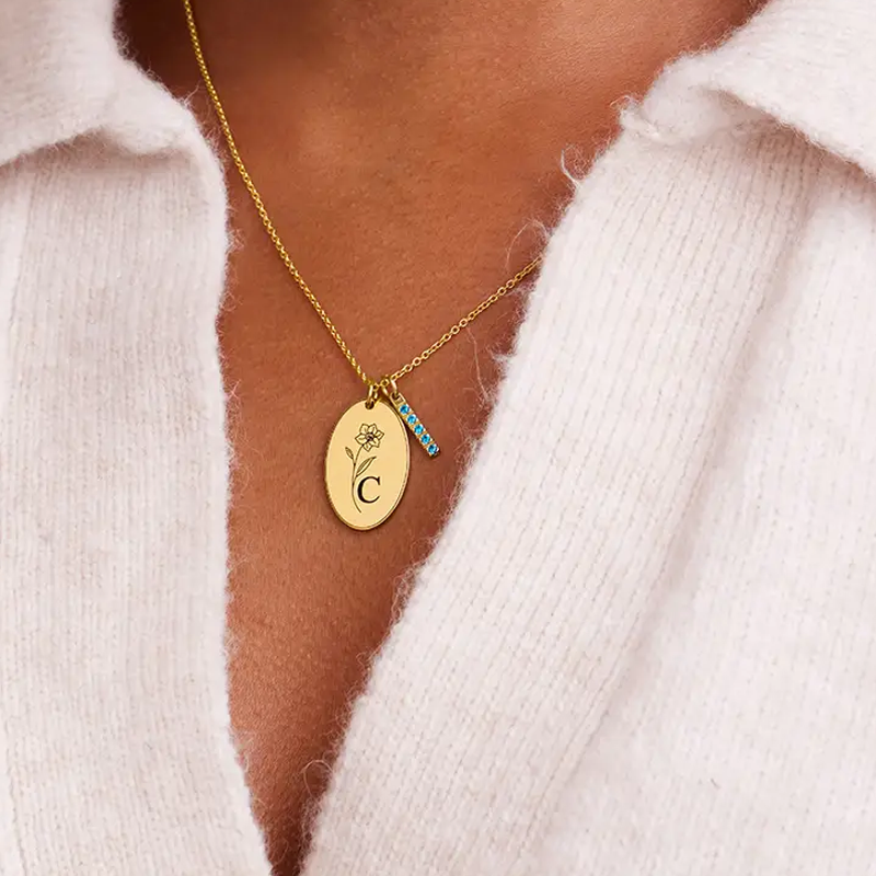 Colar de letra inicial de pedra de nascimento personalizada em ouro 18K para mulheres-2