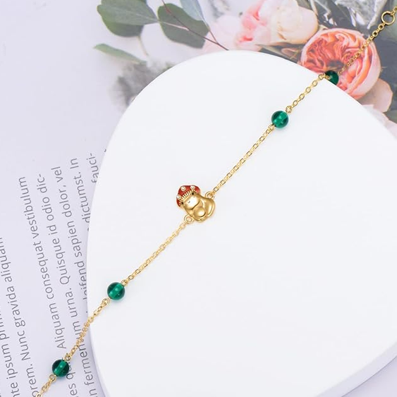 Gold Vemeil Personalized Birthstone Mushroom Charm Bracelet for Women-3