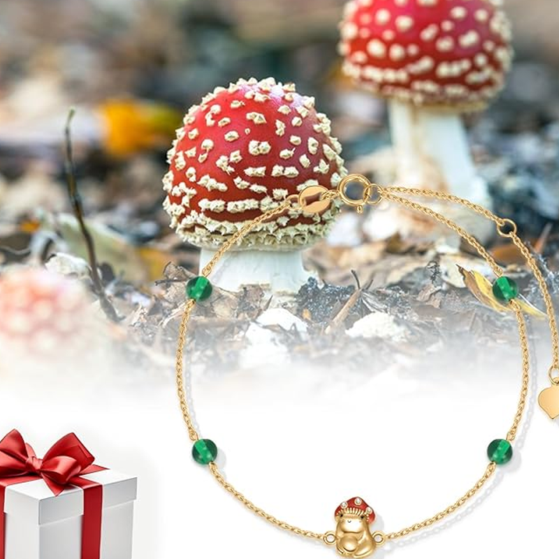 Gold Vemeil Personalized Birthstone Mushroom Charm Bracelet for Women-4