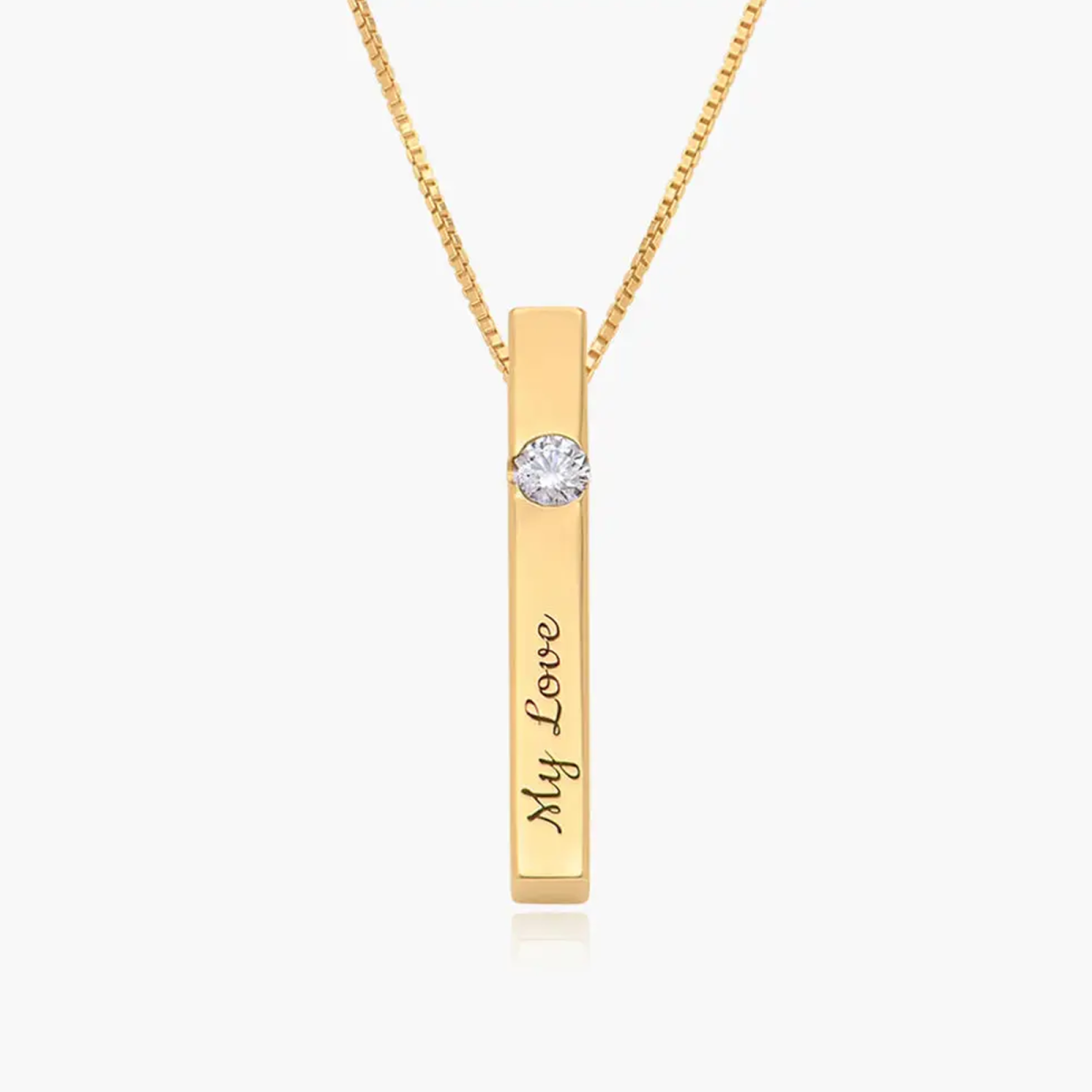 Gold Vermeil Personalized Birthstone Name Box Chain Bar Necklace for Women Men-1