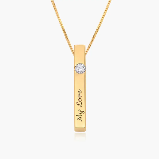 Gold Vermeil Personalized Birthstone Name Box Chain Bar Necklace for Women Men