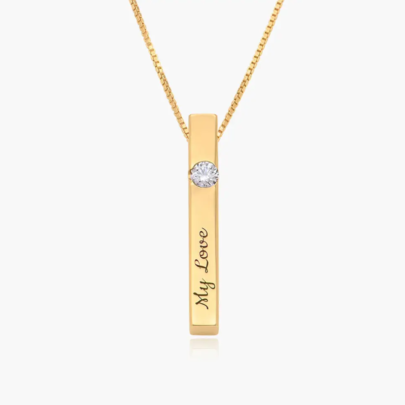 Colar com pendente em ouro vermeil personalizado com pedra de nascimento e nome, para mulher e homem.-1