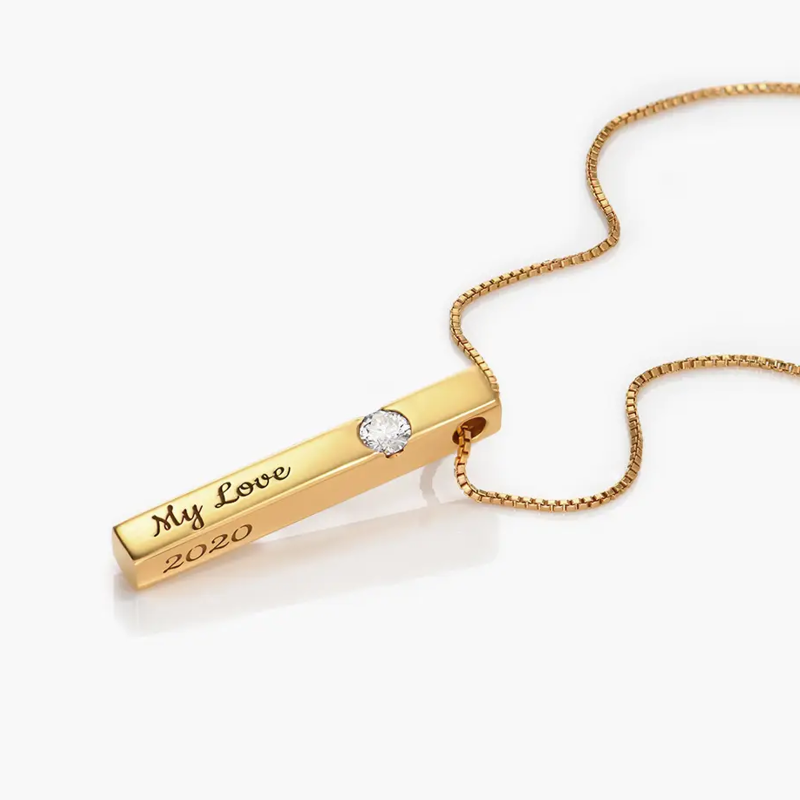 Colar com pendente em ouro vermeil personalizado com pedra de nascimento e nome, para mulher e homem.-3