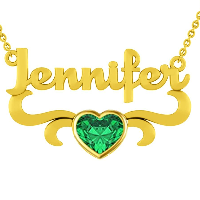 Gold Vermeil Personalized Birthstone Name Plated Heart Necklace for Women Men-1