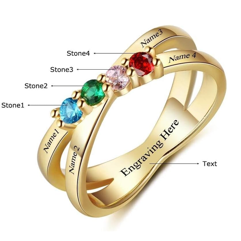 Gold Vermeil Personalized Birthstone Name Plated Ring for Women-2