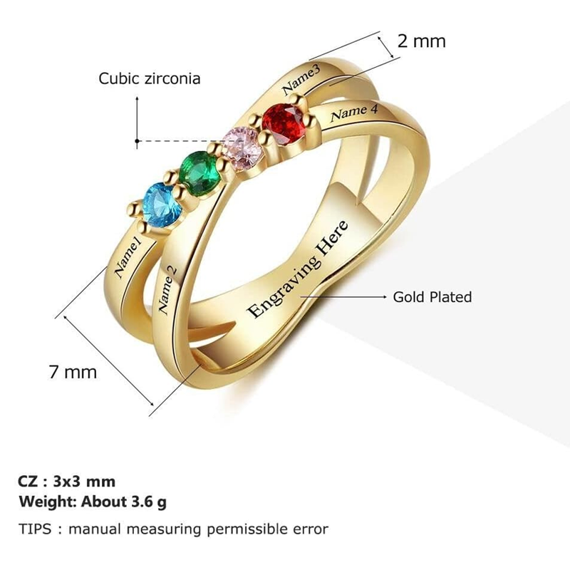 Gold Vermeil Personalized Birthstone Name Plated Ring for Women-3