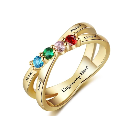 Bague plaquée or vermeil avec pierre de naissance personnalisée pour femme