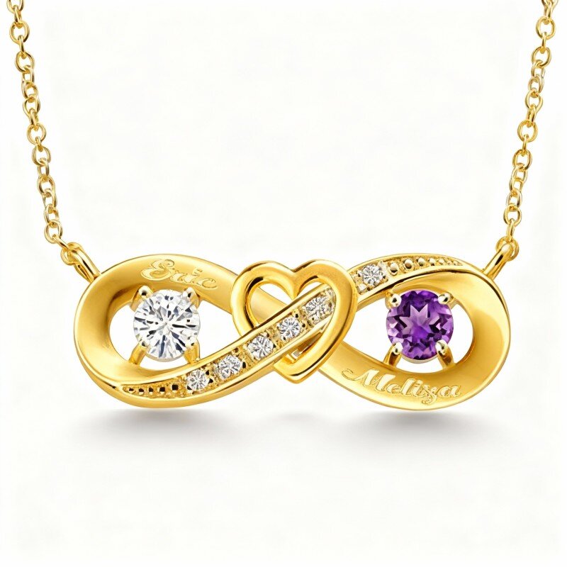 Colar com Pendente Personalizado Pedra de Nascimento em Ouro 10K com Zircónia Cúbica-1