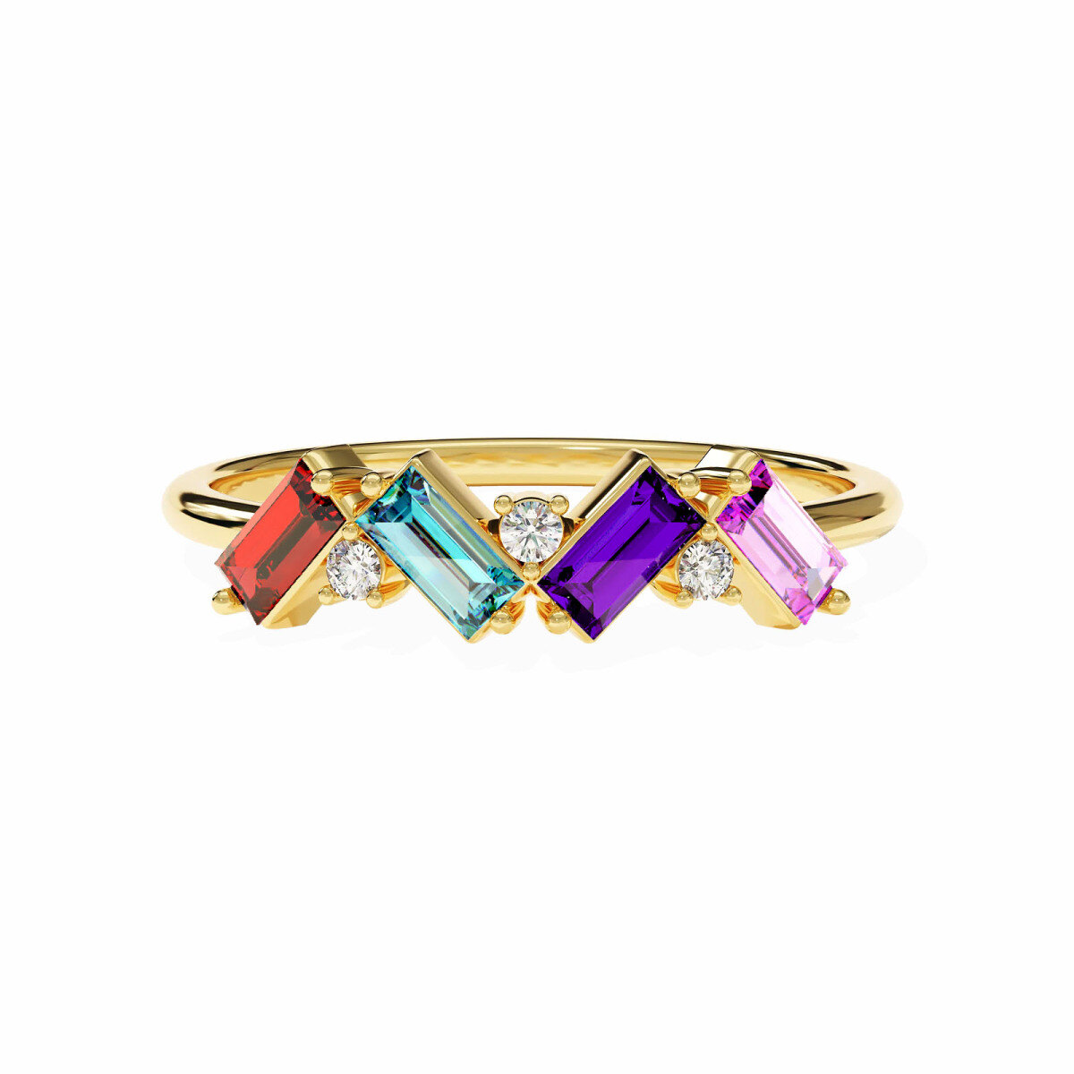 18K Gold Cubic Zirconia Personalized Birthstone Ring for Women-1