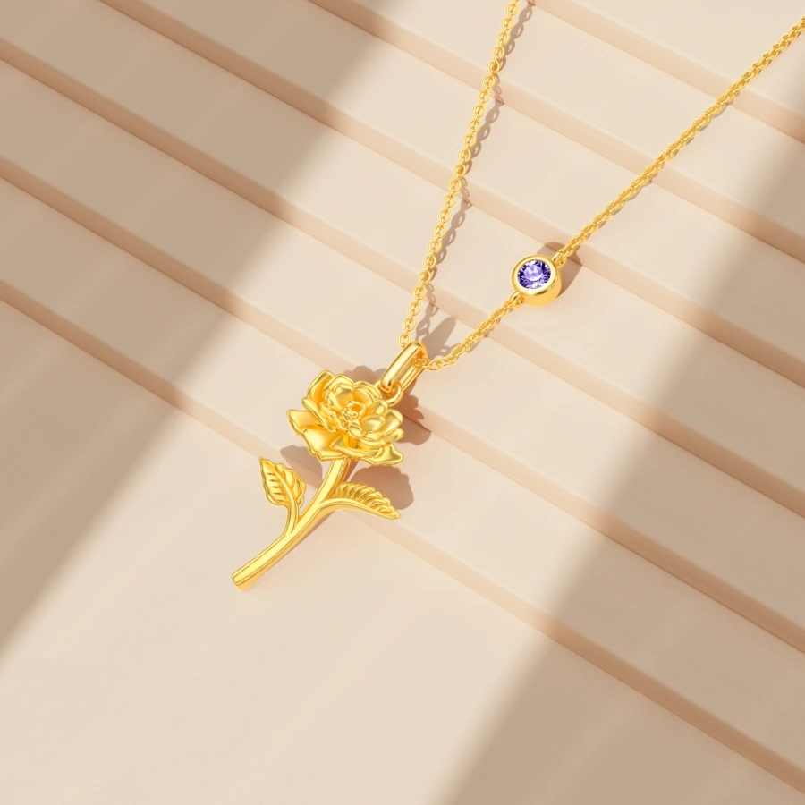 Colar com pingente personalizado de ouro vermeil com pedra de nascimento rosa avó mãe irmãs-4