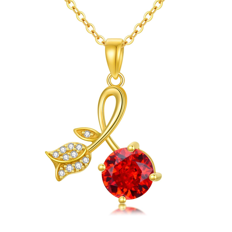 Collana personalizzata in oro vermeil con pietra portafortuna e rosa per donna-1