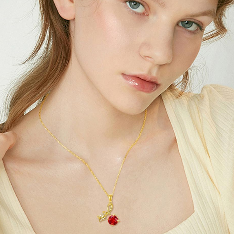 Collar personalizado con rosa y piedra natal en oro de 10 quilates para mujer-2