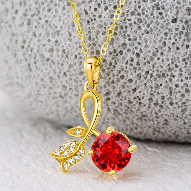 Gold Vermeil Personalized Birthstone Rose Necklace for Women-3