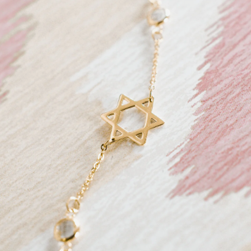 Gold Vermeil Personalized Birthstone & Star Of David Necklace for Women-3