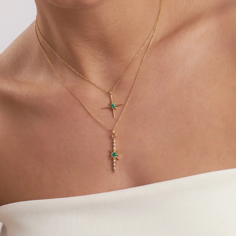 18K Gold Personalized Birthstone Star Necklace for Women Men-2