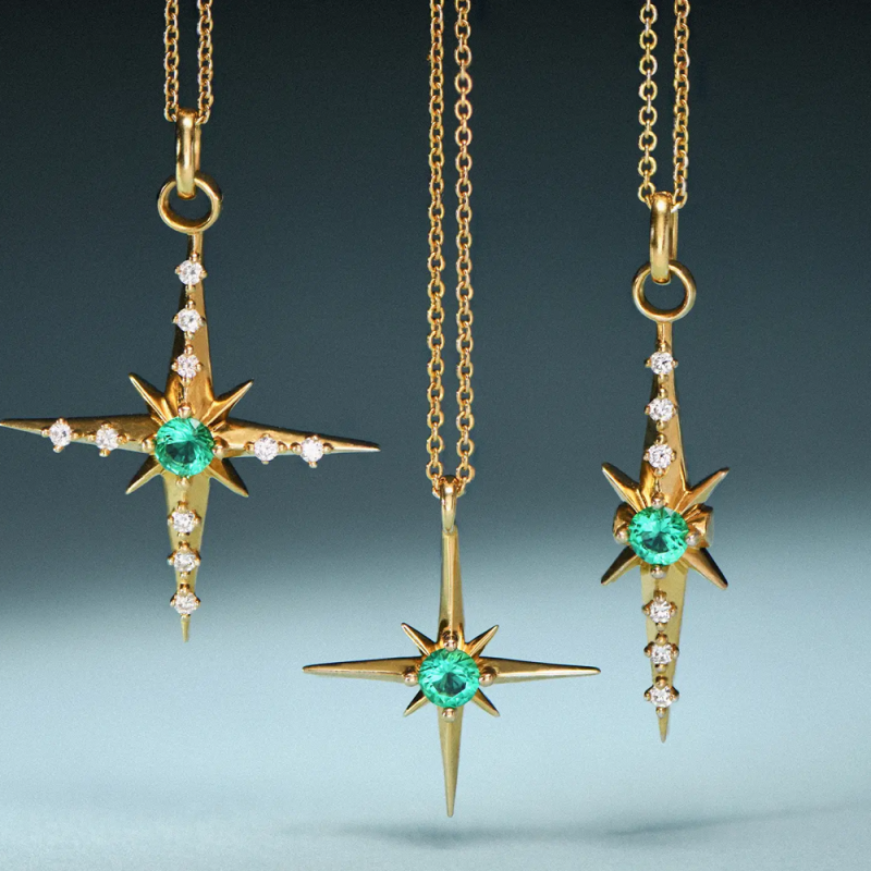 18K Gold Personalized Birthstone Star Necklace for Women Men-3