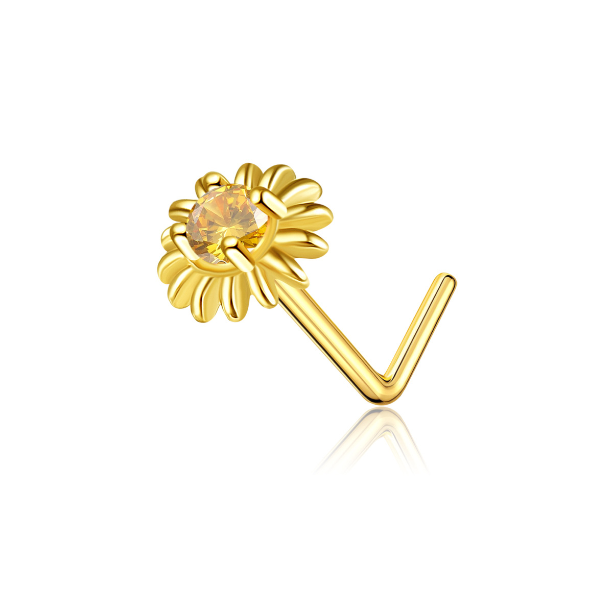 14K Gold Cubic Zirconia & Personalized Birthstone Sunflower Nose Ring-1