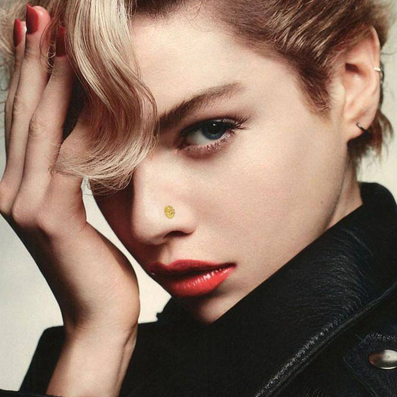 Piercing de nariz em girassol com zircónias cúbicas em ouro 10K e pedra de nascimento personalizada-2