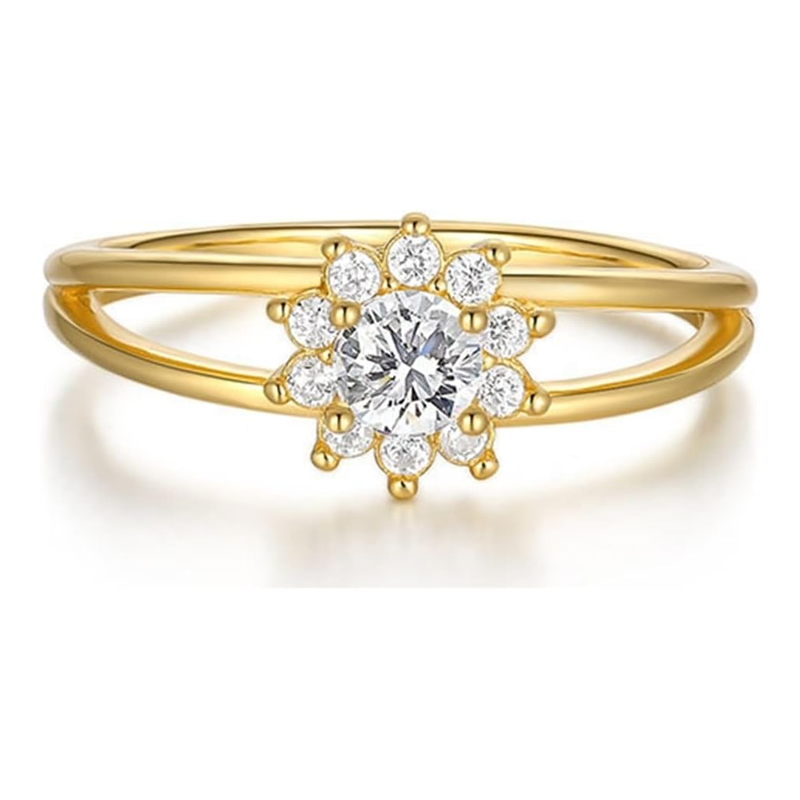 10K Gold Cubic Zirconia & Personalized Birthstone Wildflowers Ring for Women-1