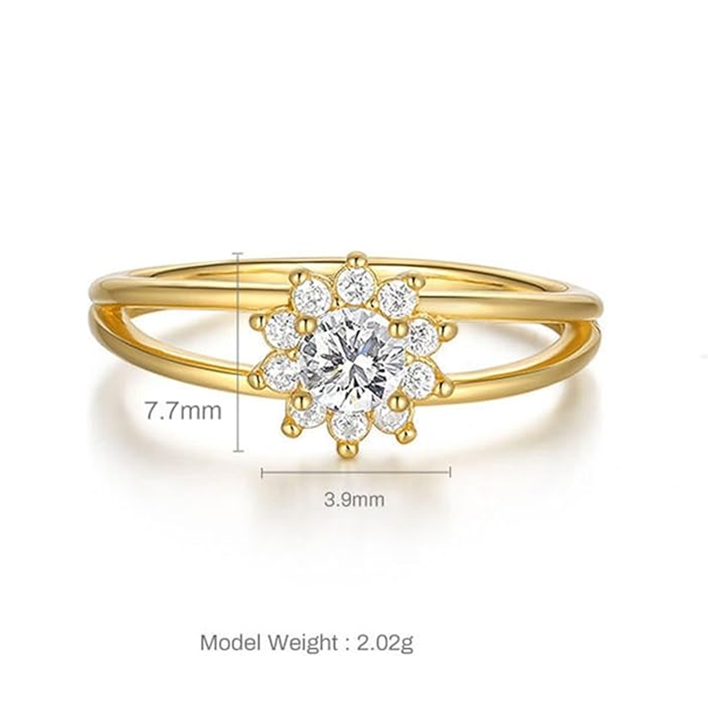 Gold Vermeil Cubic Zirconia & Personalized Birthstone Wildflowers Ring for Women-4